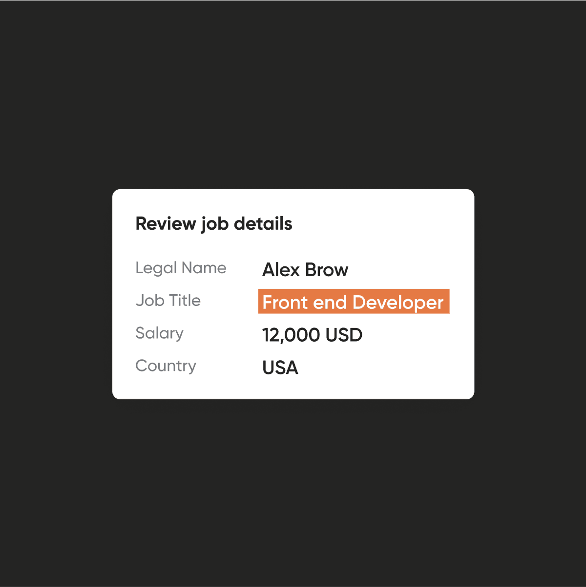 Talent profile card example